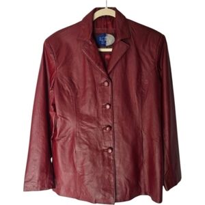Vintage Lobi Lobi Women’s Genuine Leather Button Up Jacket Red Burgandy XL